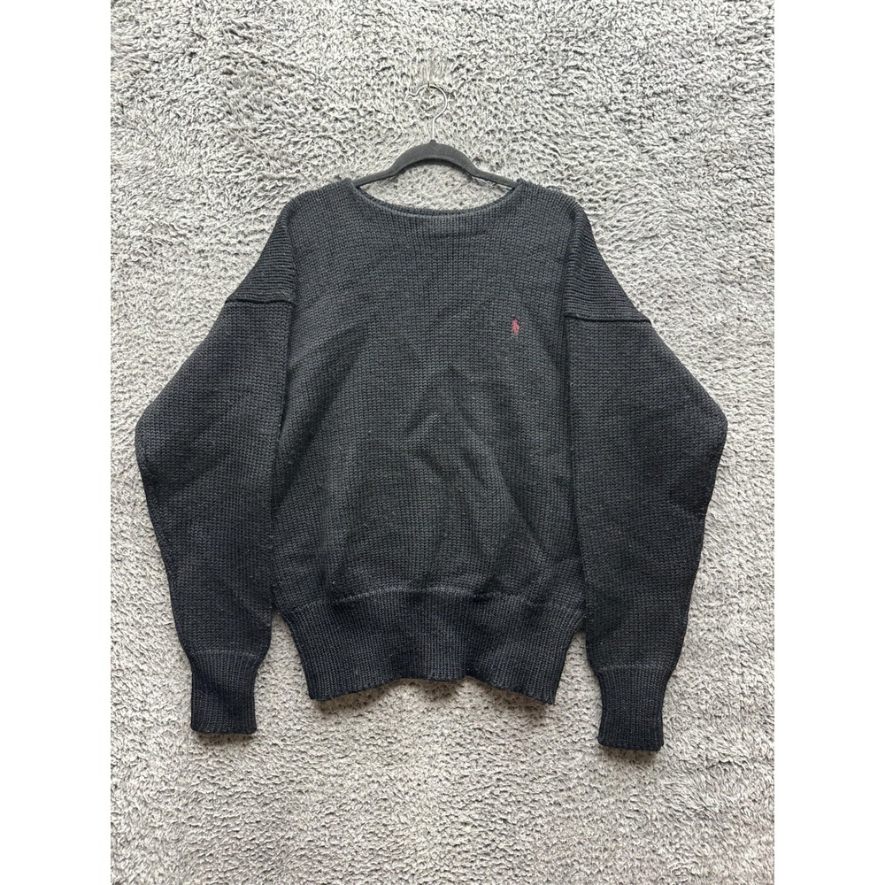 Vintage 90s Polo Ralph Lauren Wool Chunky Knit Pullover Sweater Black Men Size L